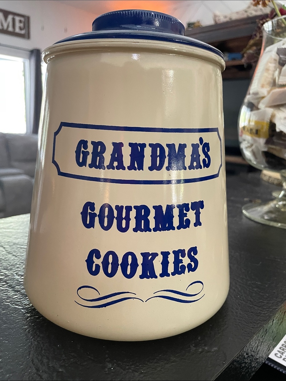 Bartlett Collins Grandma's Gourmet Cookies Ceramic Cookie Jar - Cream and Blue